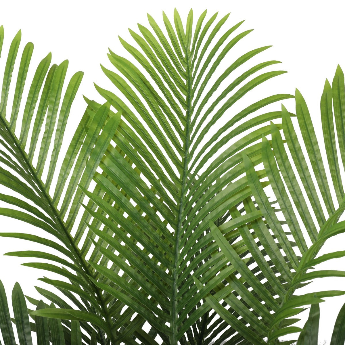 Artificial areca palm fronds with dense green leaflets on stems