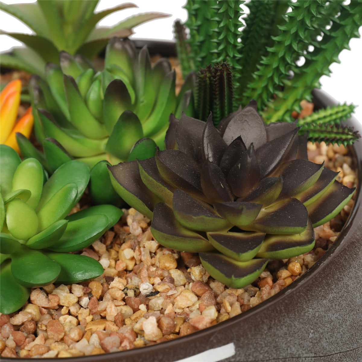 Potted Artificial Succulents with Round Decorative Bowl