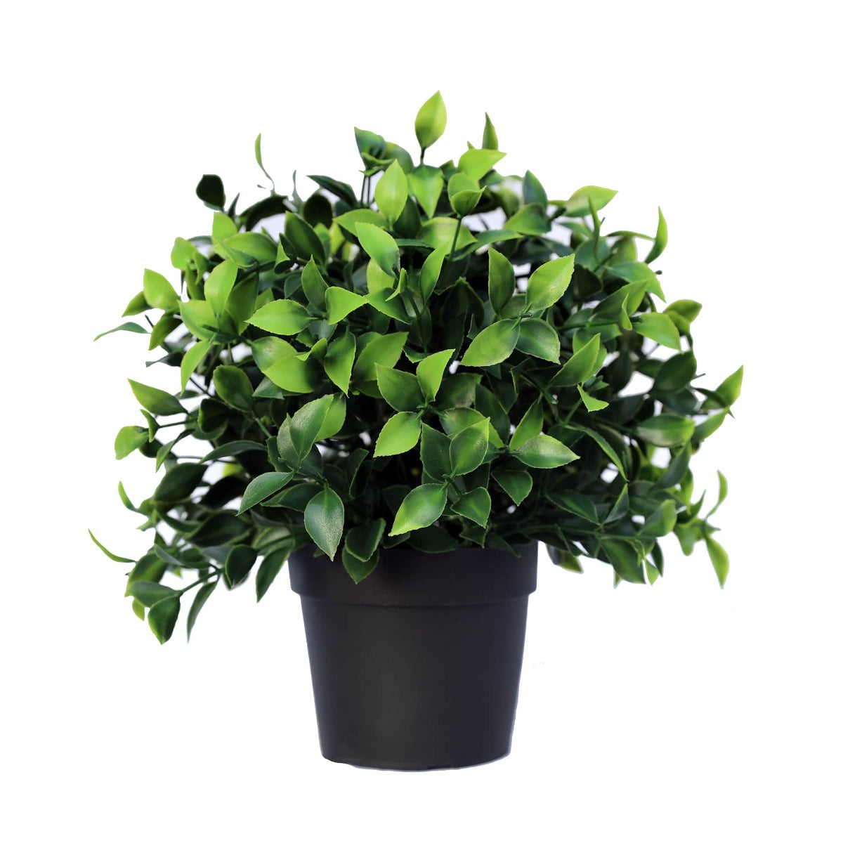 Artificial potted jasmine plant with glossy green leaves in a dark pot