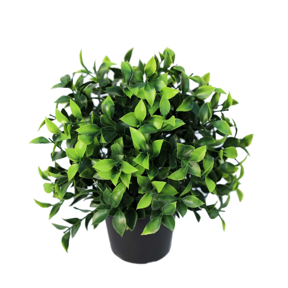 Artificial potted jasmine plant, dense green foliage in a dark planter pot