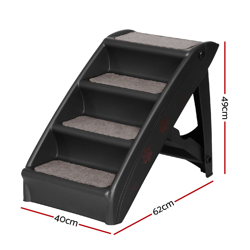 Black dog ramp with 3 textured steps on foldable frame