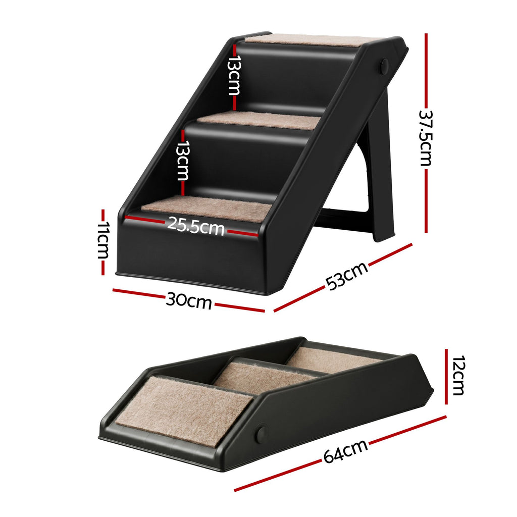 i.Pet Dog Ramp 3 Steps Pet Stairs For Bed Sofa Car Foldable Portable Ladder Black