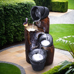 Solar Water Feature Cascading Fountain 3-Tier Bucket LED light Bird 76CM