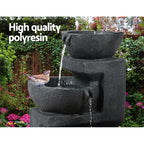 Solar Water Feature Cascading Fountain 3-Tier Bowl LED Lights 60CM Blue