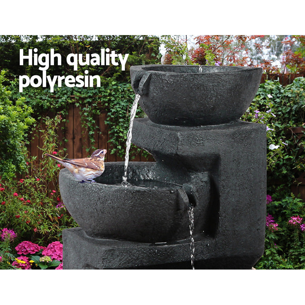 Solar Water Feature Cascading Fountain 3-Tier Bowl LED Lights 60CM Blue