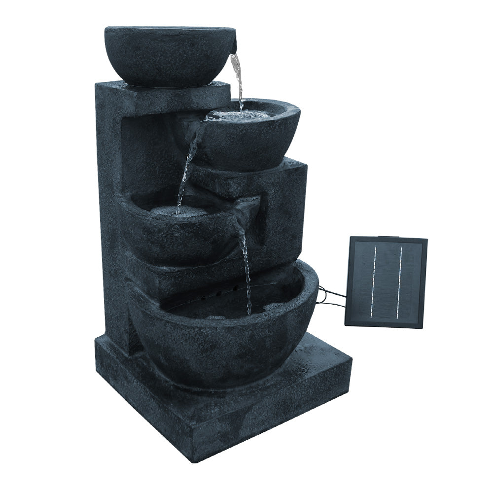 Solar Water Feature Cascading Fountain 4-Tier Bowl LED Lights 72CM Blue