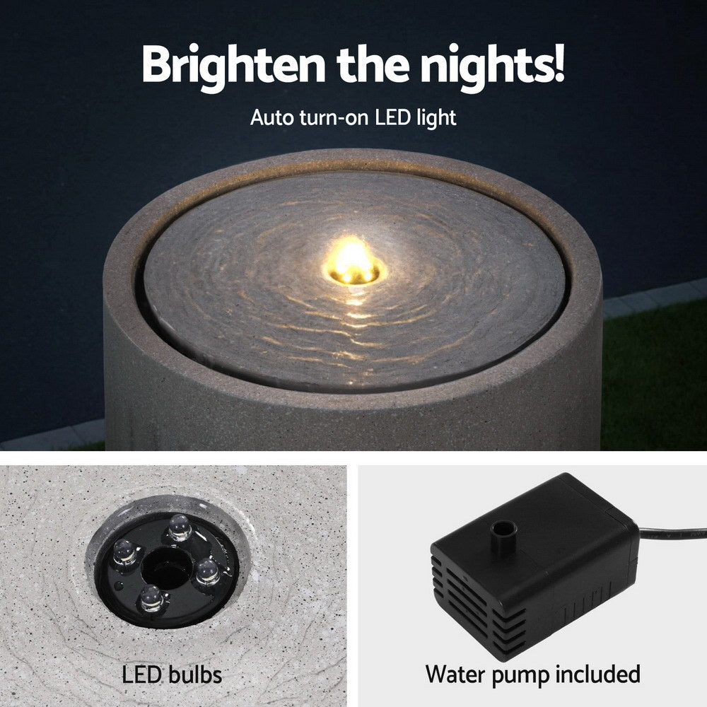 Solar Fountain Water Feature Outdoor Fountain LED Lights Beige