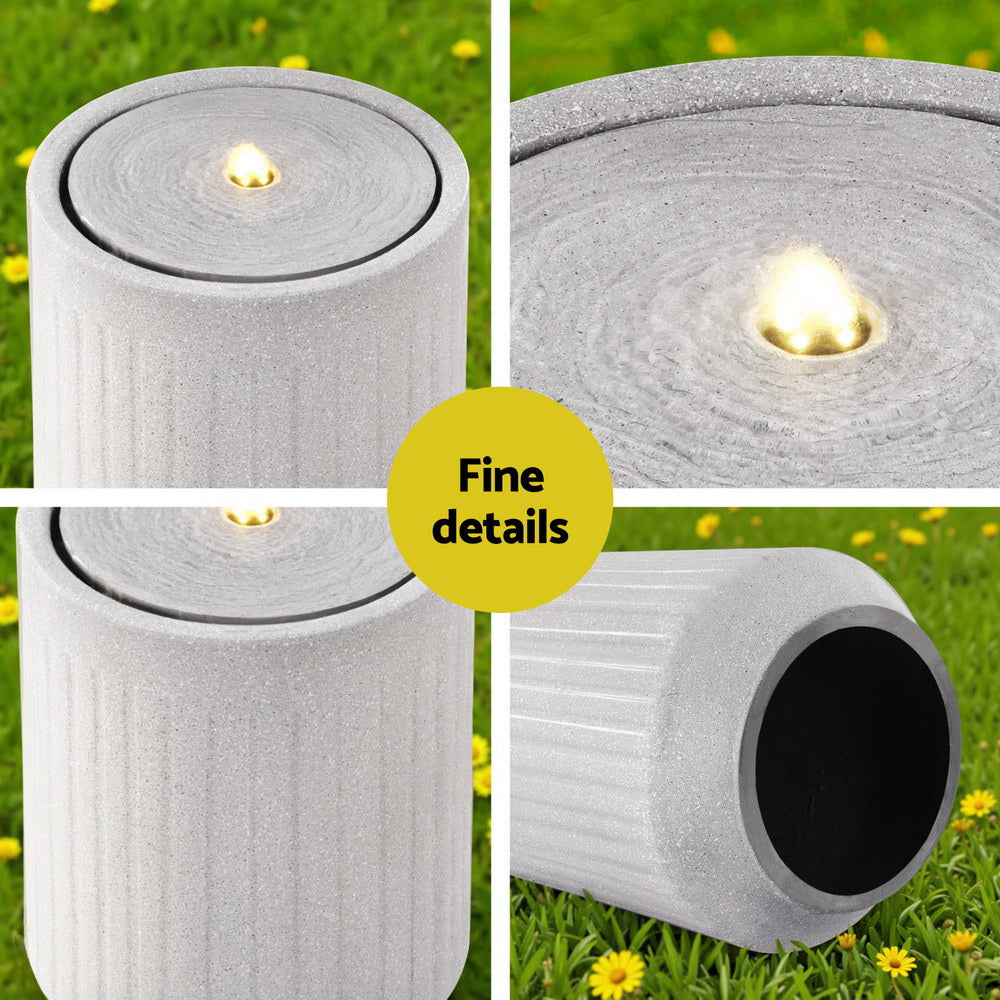 Solar Fountain Water Feature Outdoor Fountain LED Lights Beige