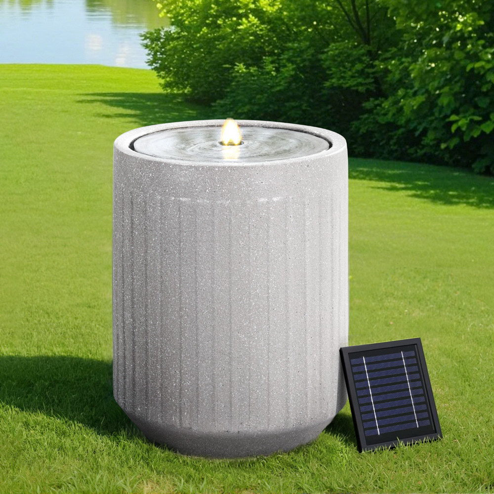 Solar Fountain Water Feature Outdoor Fountain LED Lights Beige