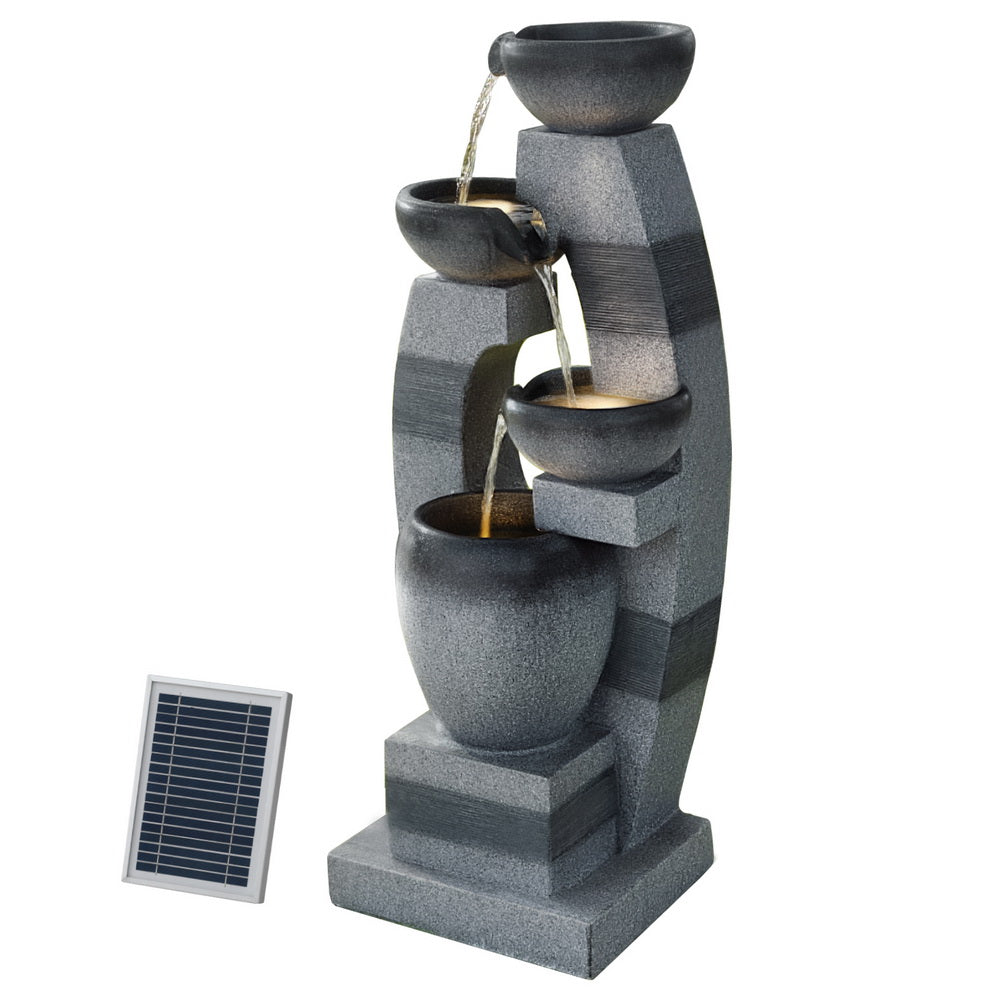 Solar Fountain Water Feature Outdoor Fountain Indoor 4-Tier Bowl Cascading Grey