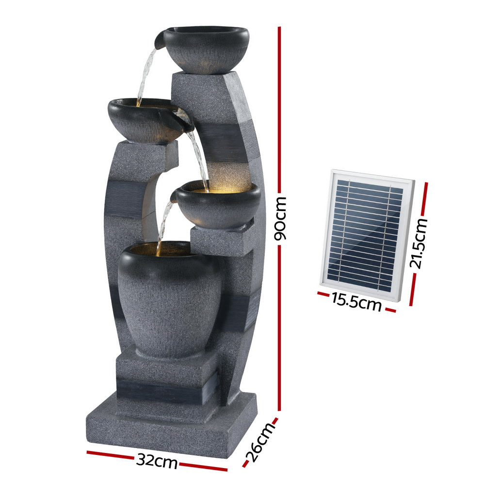 Solar Fountain Water Feature Outdoor Fountain Indoor 4-Tier Bowl Cascading Grey