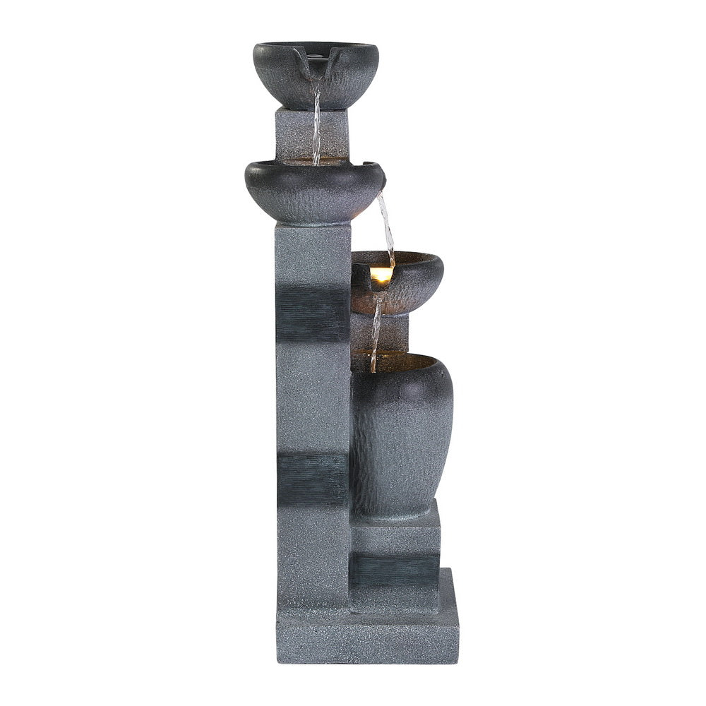 Solar Fountain Water Feature Outdoor Fountain Indoor 4-Tier Bowl Cascading Grey