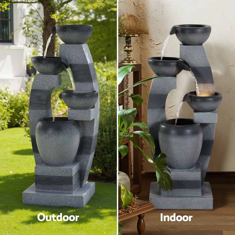 Solar Fountain Water Feature Outdoor Fountain Indoor 4-Tier Bowl Cascading Grey