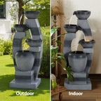 Solar Fountain Water Feature Outdoor Fountain Indoor 4-Tier Bowl Cascading Grey