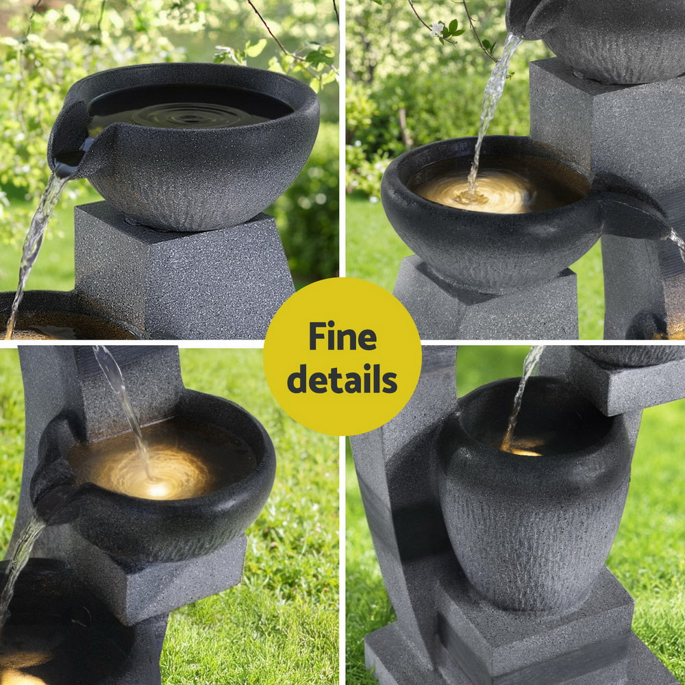 Solar Fountain Water Feature Outdoor Fountain Indoor 4-Tier Bowl Cascading Grey