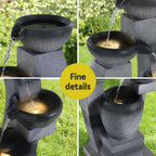 Solar Fountain Water Feature Outdoor Fountain Indoor 4-Tier Bowl Cascading Grey