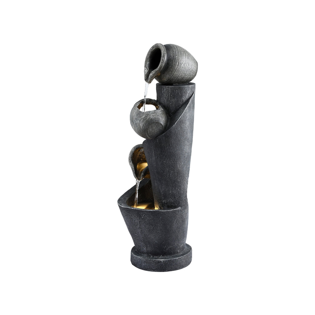 Solar Fountain Water Feature Cascading Fountain 3-Tier Pot LED Lights 80CM Grey