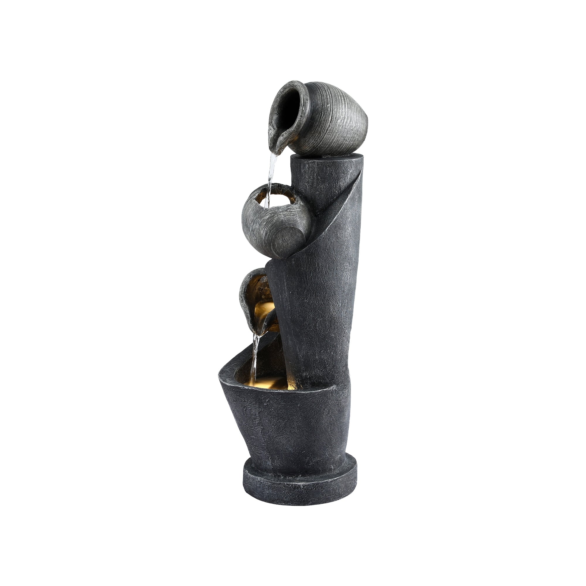 Solar Fountain Water Feature Cascading Fountain 3-Tier Pot LED Lights 80CM Grey
