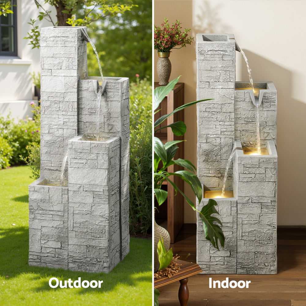 4-Tier Square Cascading Solar Fountain Water Feature
