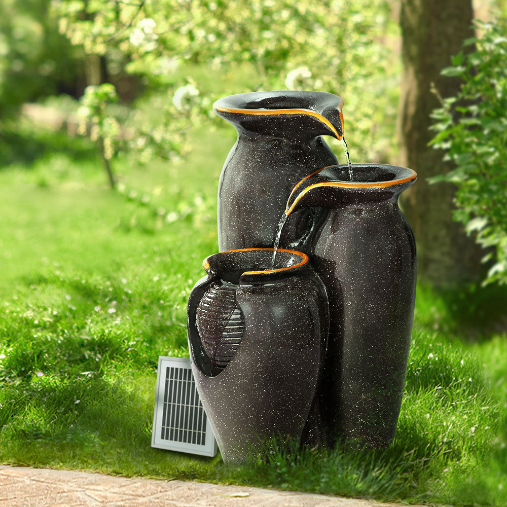 Solar Fountain Water Fountain Feature Cascading Fountain LED Lights 76CM Grey