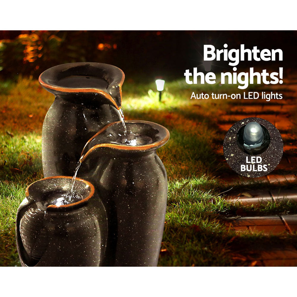 Solar Fountain Water Fountain Feature Cascading Fountain LED Lights 76CM Grey