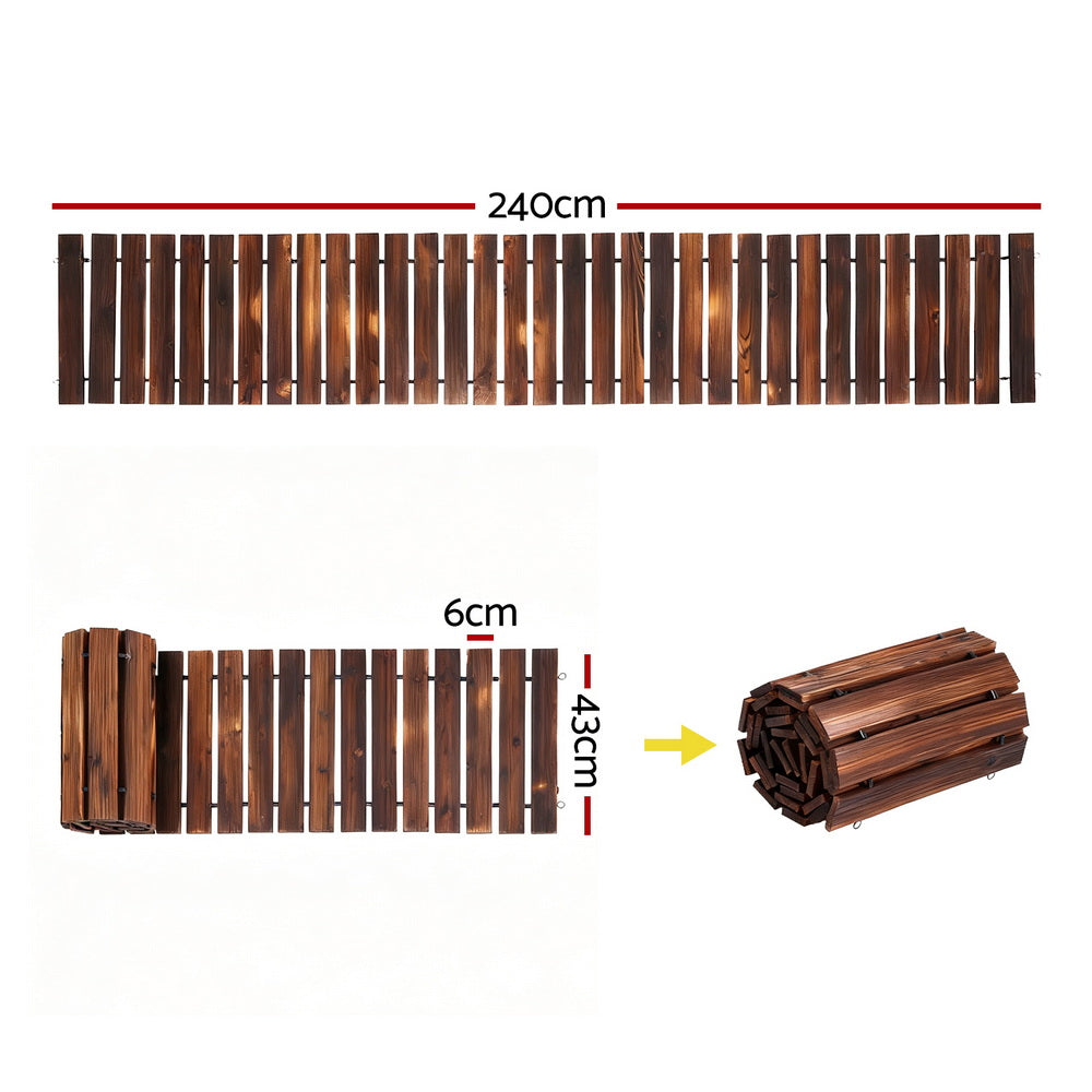 8FT Wooden Garden Pathway Roll-Out Straight Walkway Outdoor Backyard Charcoal Brown