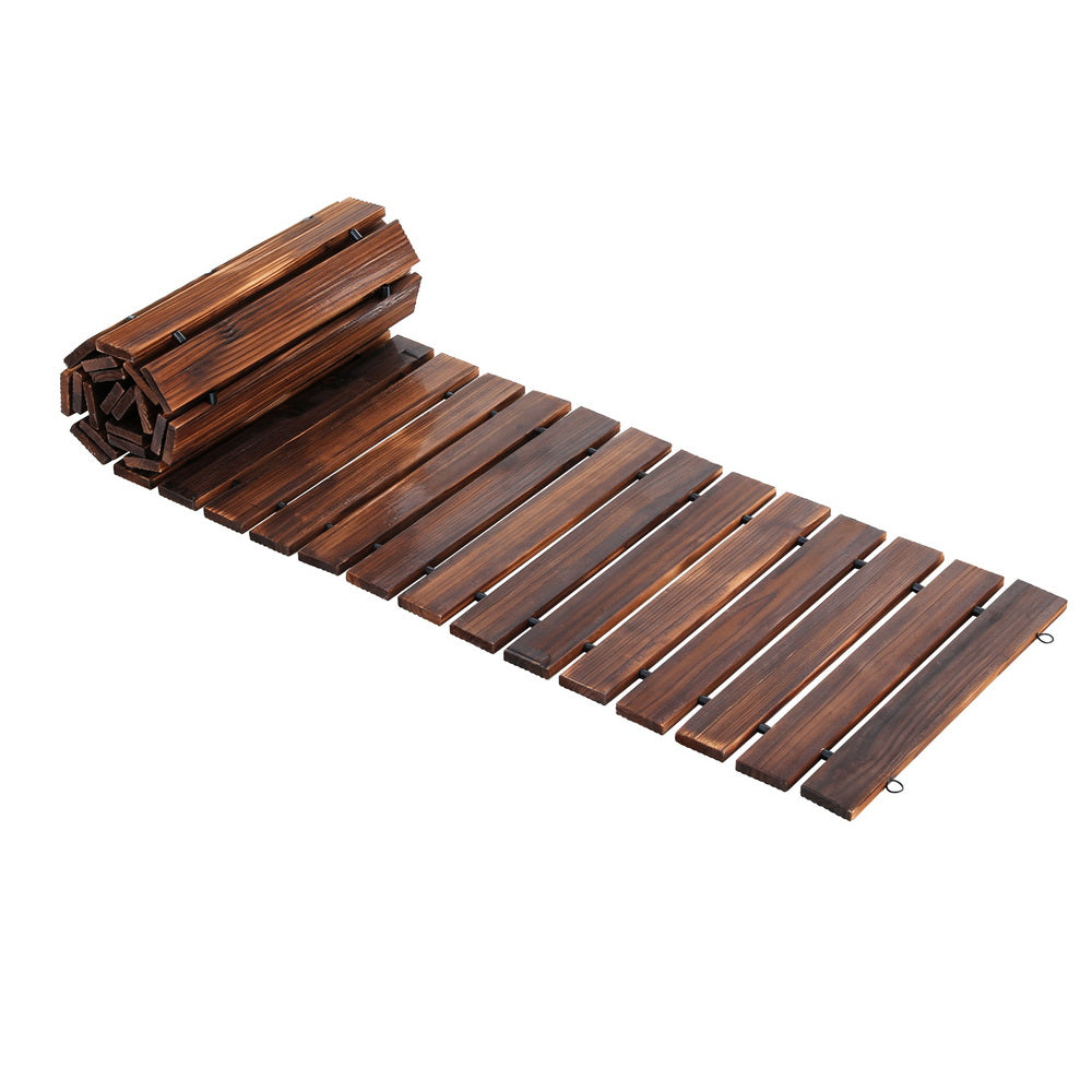 8FT Wooden Garden Pathway Roll-Out Straight Walkway Outdoor Backyard Charcoal Brown