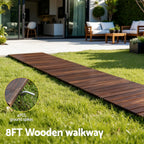 8FT Wooden Garden Pathway Roll-Out Straight Walkway Outdoor Backyard Charcoal Brown