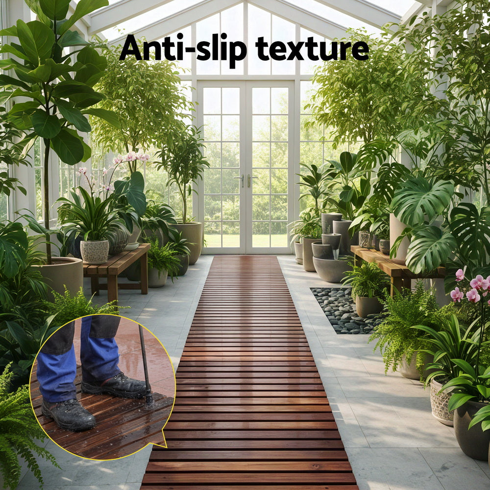 8FT Wooden Garden Pathway Roll-Out Straight Walkway Outdoor Backyard Charcoal Brown