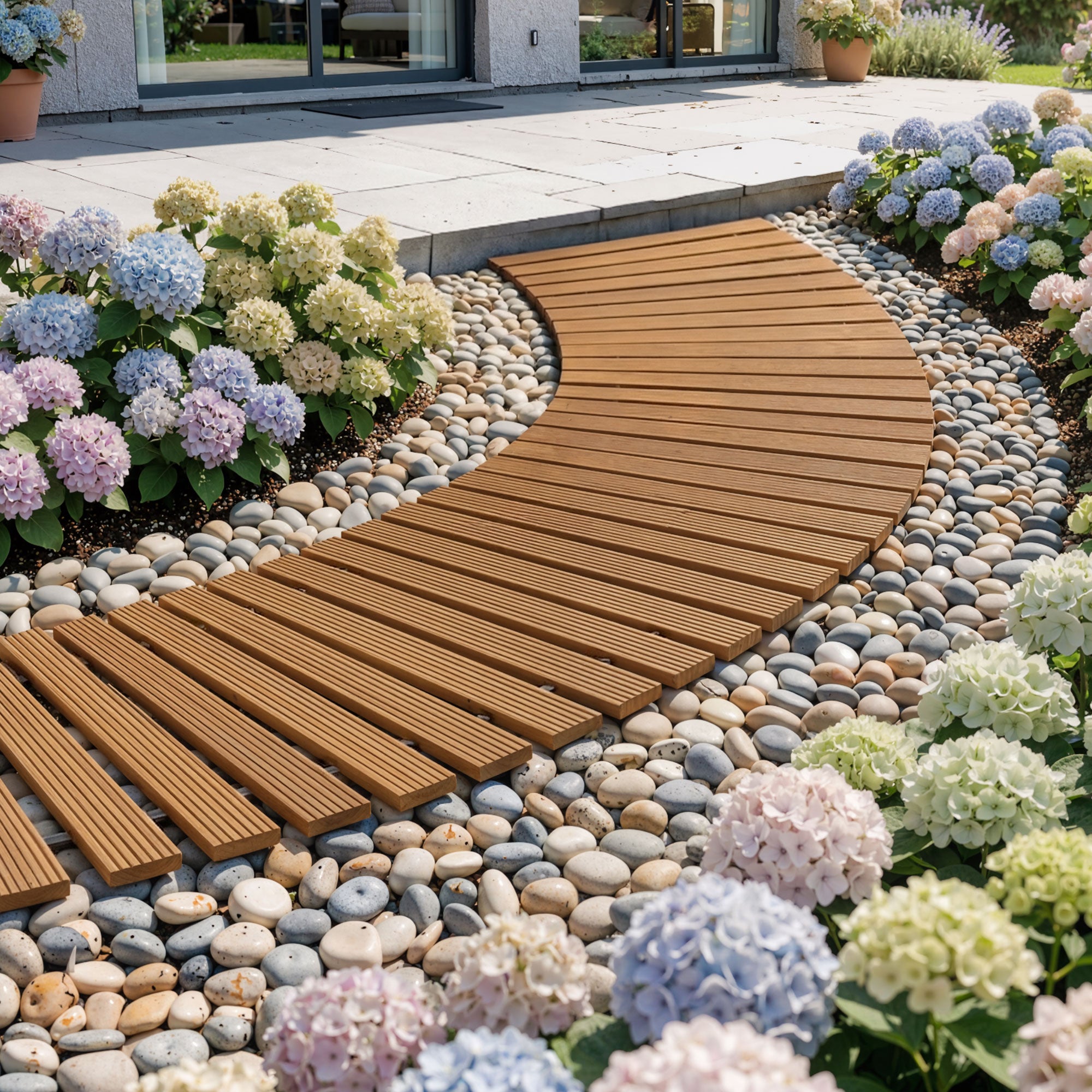 8FT Wooden Garden Pathway Roll-Out Curved Walkway Outdoor Backyard Brown