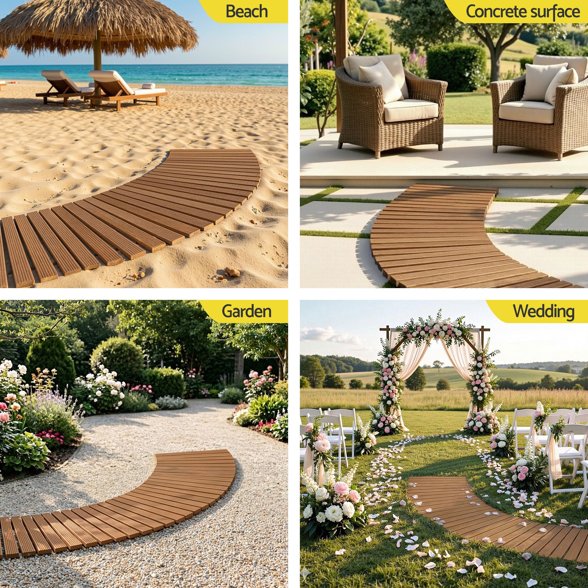 8FT Wooden Garden Pathway Roll-Out Curved Walkway Outdoor Backyard Brown