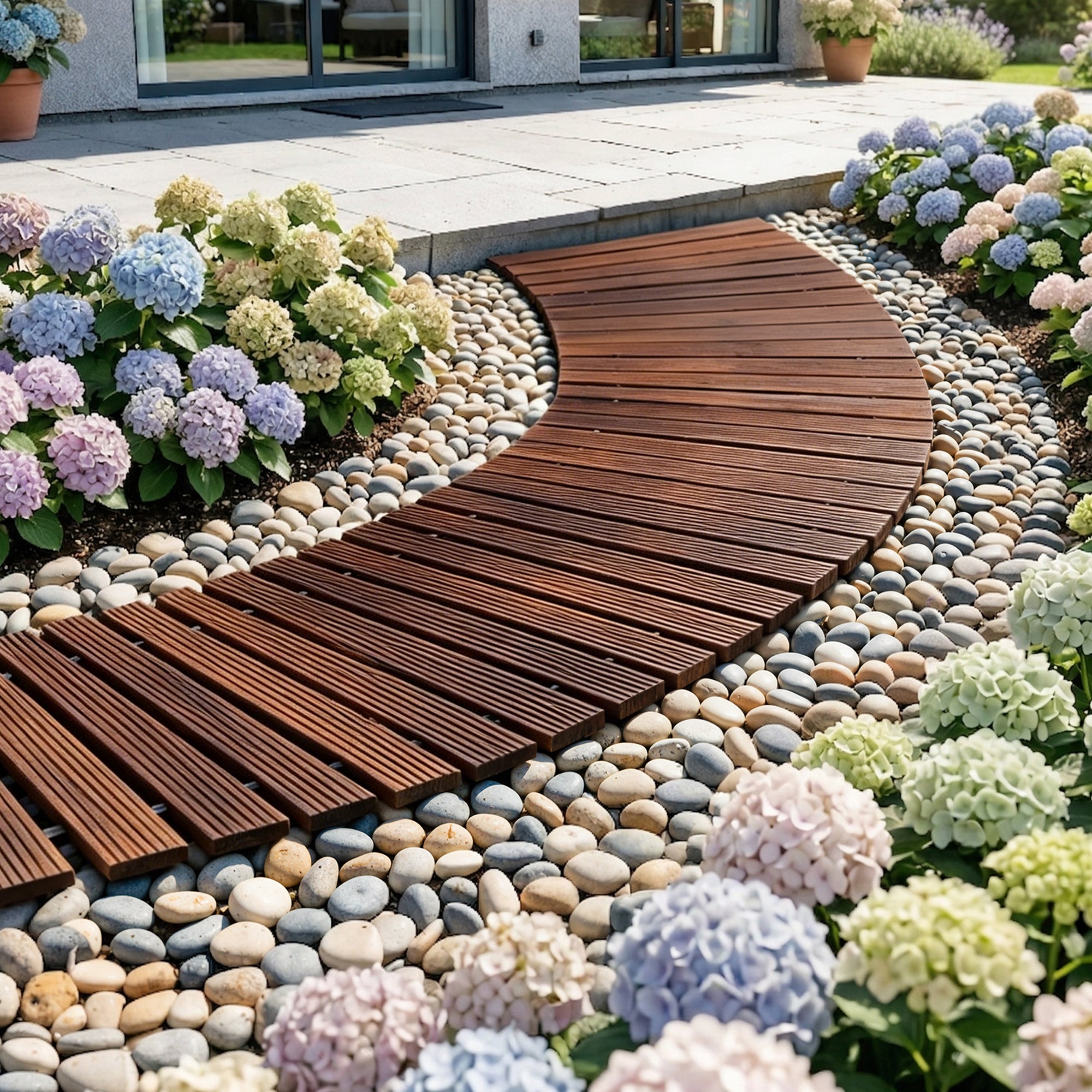 8FT Wooden Garden Pathway Roll-Out Curved Walkway Outdoor Backyard Charcoal Brown