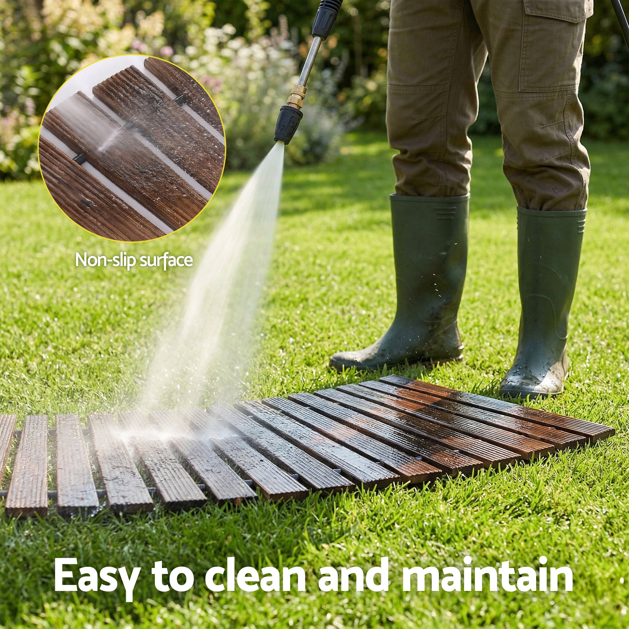 8FT Wooden Garden Pathway Roll-Out Curved Walkway Outdoor Backyard Charcoal Brown