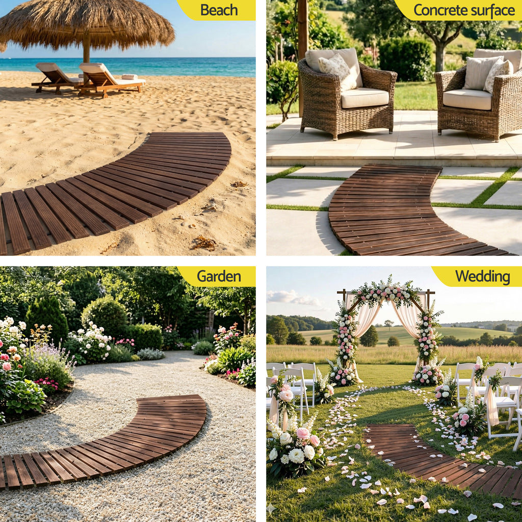 8FT Wooden Garden Pathway Roll-Out Curved Walkway Outdoor Backyard Charcoal Brown