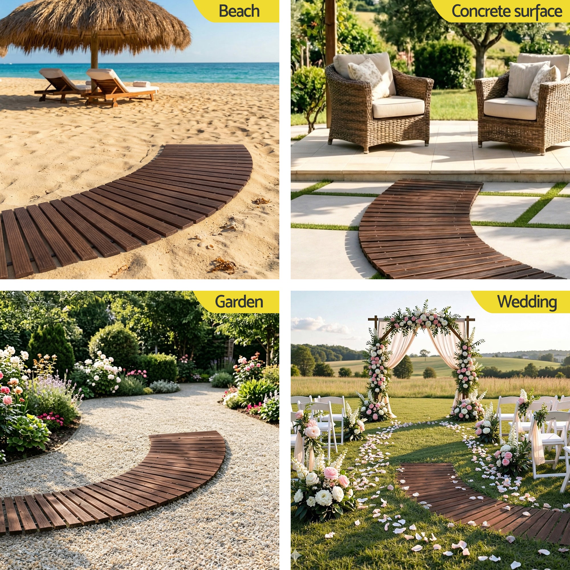 8FT Wooden Garden Pathway Roll-Out Curved Walkway Outdoor Backyard Charcoal Brown