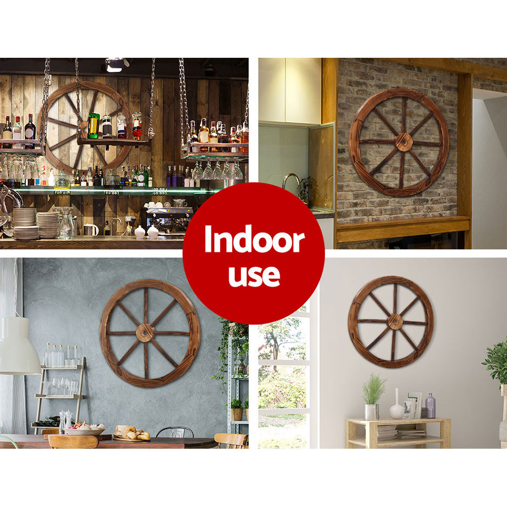Garden Decor Outdoor Ornament 2X Wooden Wagon Wheel