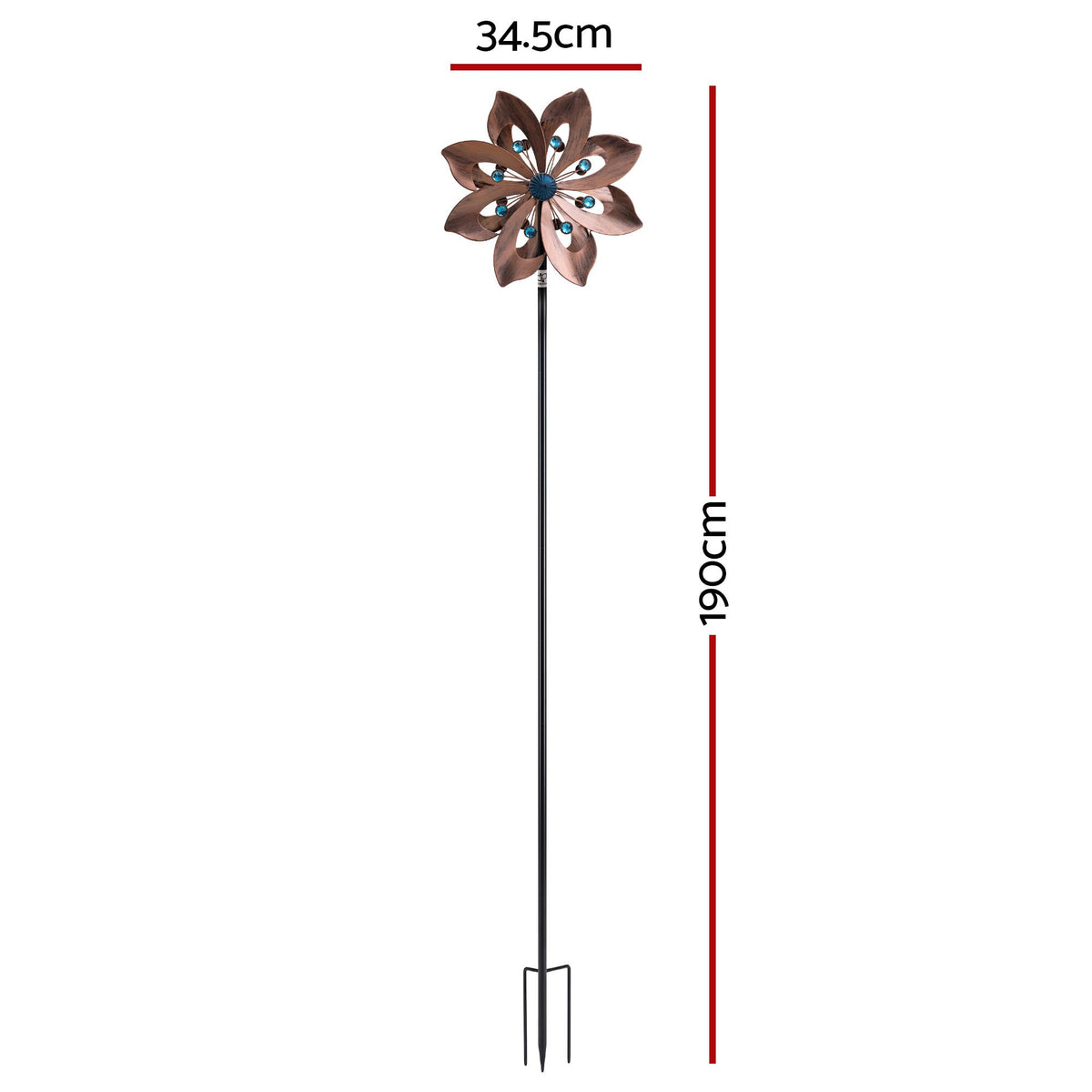 Bronze double-layer windmill spinner on long pole, height 190 cm shown
