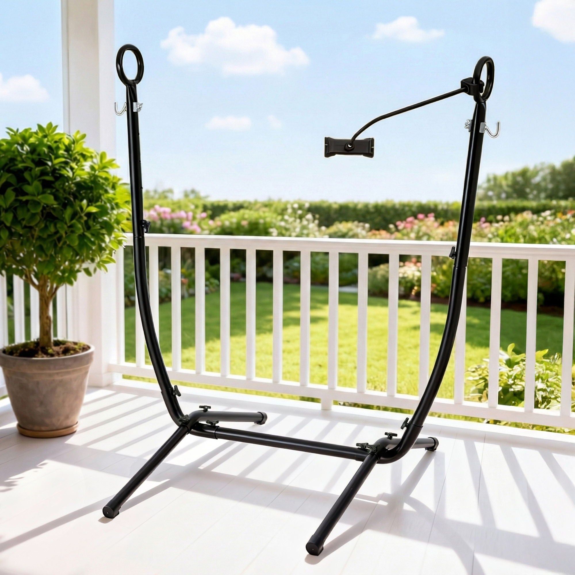 Gardeon Hammock Chair Stand Iron Frame with Phone Holder Black