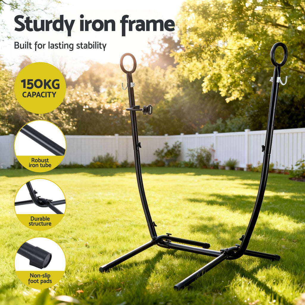 Gardeon Hammock Chair Stand Iron Frame with Phone Holder Black
