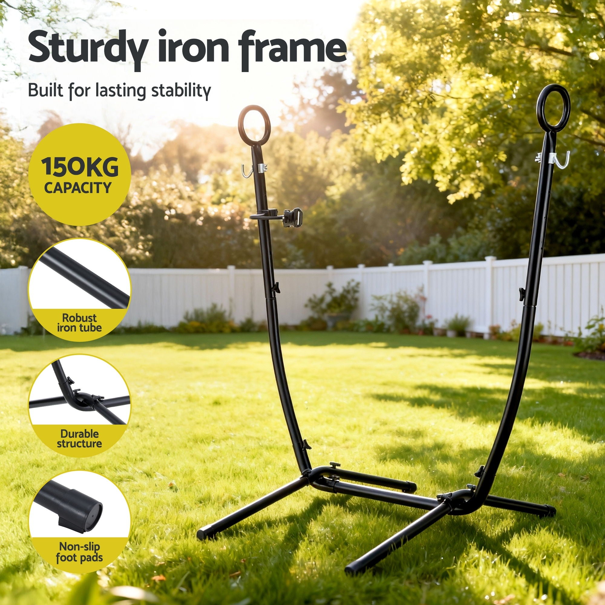 Gardeon Hammock Chair Stand Iron Frame with Phone Holder Black
