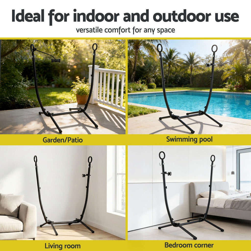 Gardeon Hammock Chair Stand Iron Frame with Phone Holder Black