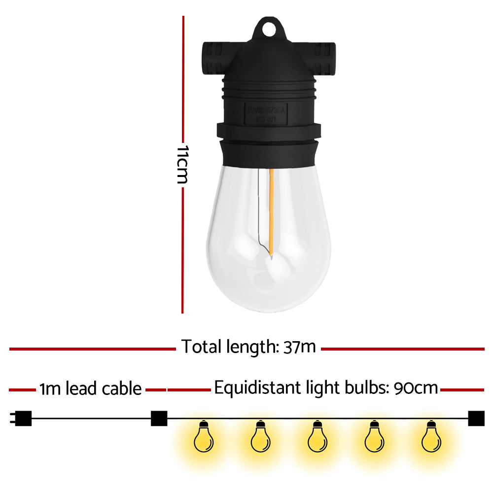 Black outdoor string light set with clear bulbs, 1 m lead cable, and spaced bulbs