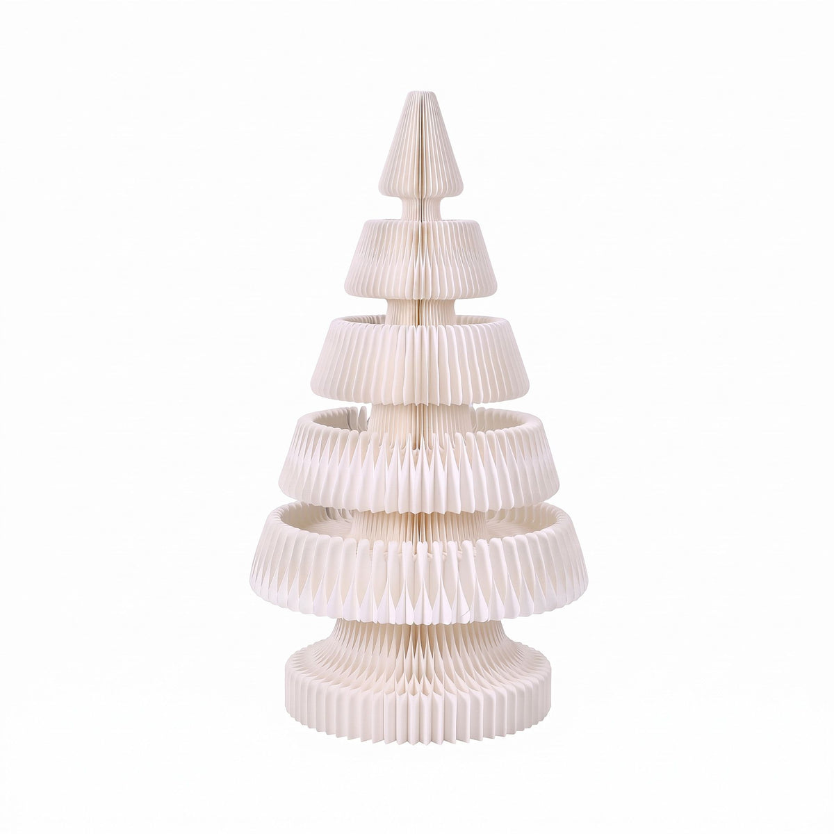 White pop-up paper Christmas tree with layered folded honeycomb structure
