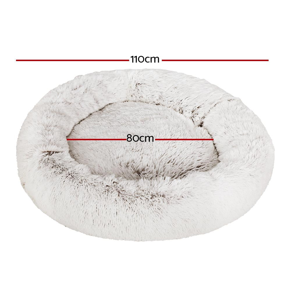 Pet Bed Dog Cat 110cm Calming Extra Large Soft Plush White Brown