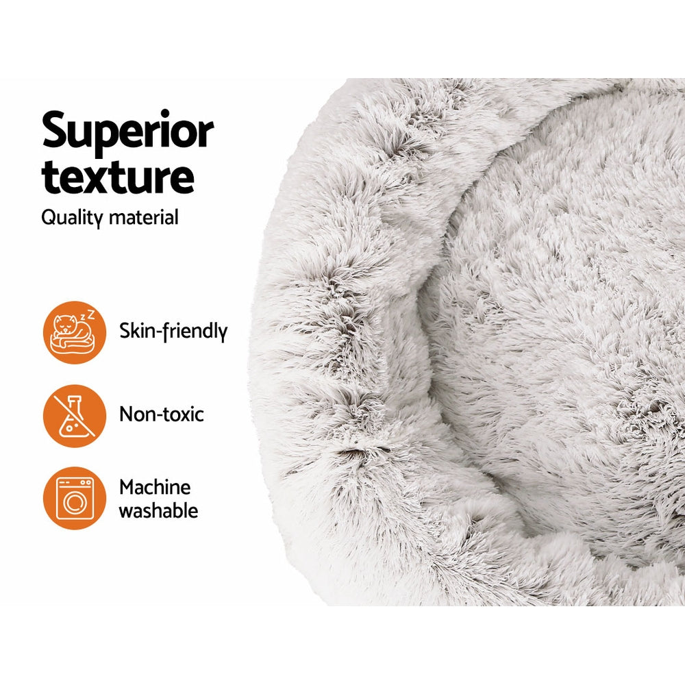 Pet Bed Dog Cat 110cm Calming Extra Large Soft Plush White Brown