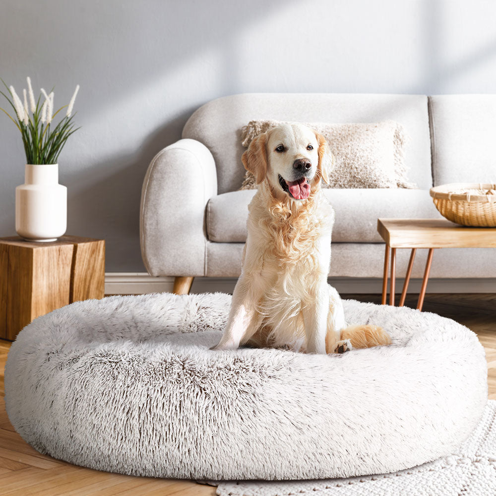 Pet Bed Dog Cat 110cm Calming Extra Large Soft Plush White Brown