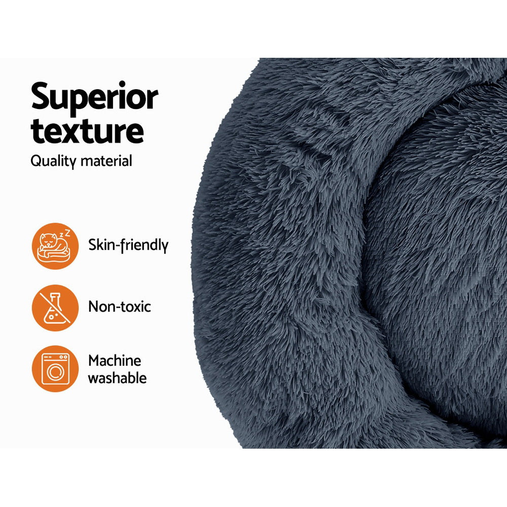 Pet Bed Dog Cat 90cm Large Calming Soft Plush Bed Dark Grey