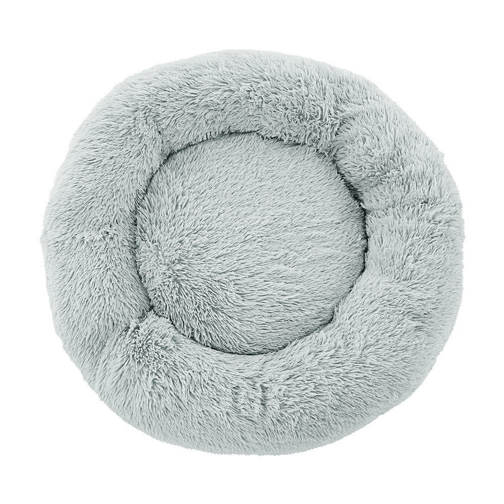 Pet Bed Dog Cat 90cm Large Calming Soft Plush Light Grey