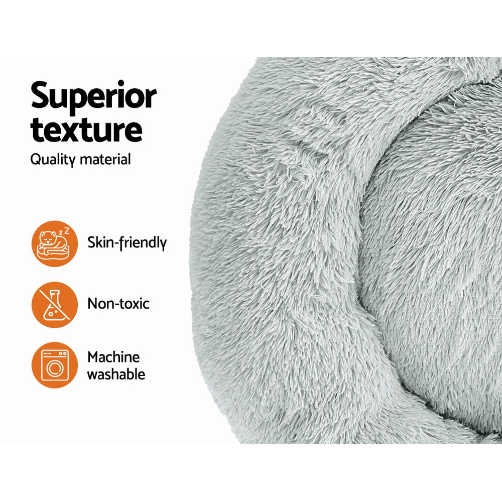 Pet Bed Dog Cat 90cm Large Calming Soft Plush Light Grey