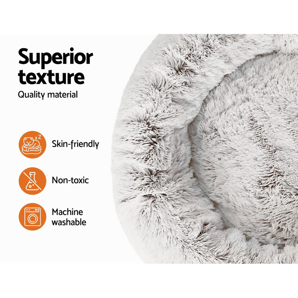 Pet Bed Dog Cat 90cm Large Calming Soft Plush White Brown